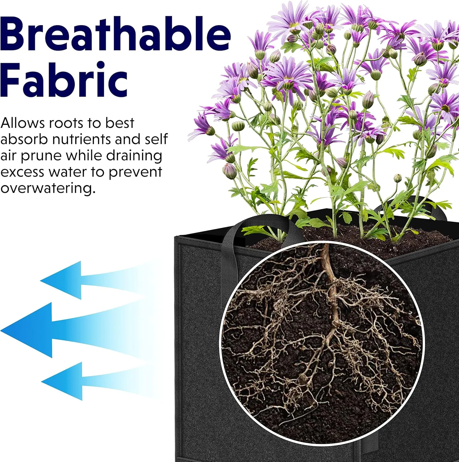 YSSOA 5-Pack 3 Gallon Grow Bags Heavy Duty Thickened Nonwoven Aeration Fabric Pots with Handles, Cloth Pots for Plants, Vegetable, Flower, Tomato Potato