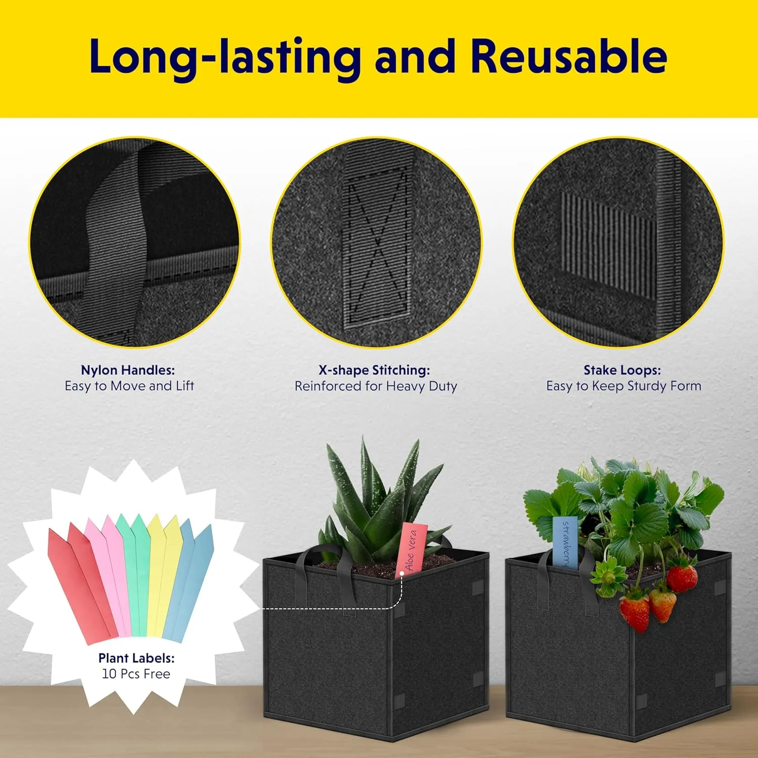 YSSOA 5-Pack 3 Gallon Grow Bags Heavy Duty Thickened Nonwoven Aeration Fabric Pots with Handles, Cloth Pots for Plants, Vegetable, Flower, Tomato Potato