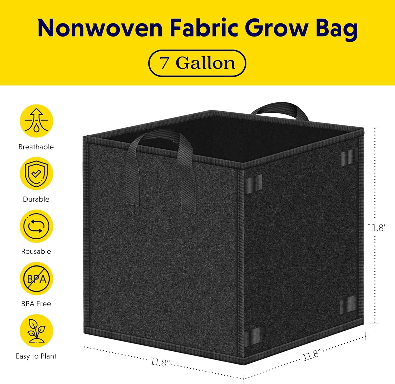 YSSOA 5-Pack 7 Gallon Grow Bags Heavy Duty Thickened Nonwoven Aeration Fabric Pots with Handles, Cloth Pots for Plants, Vegetable, Flower, Tomato Potato