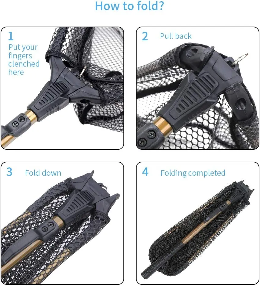 YVLEEN Folding Fishing Net - Foldable Fish Landing Net Robust Aluminum Telescopic Pole Handle and Nylon Mesh 16inch Hoop Size