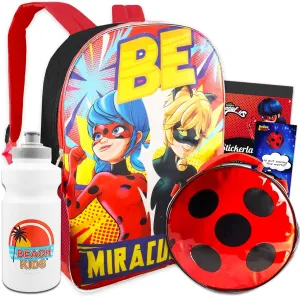 Zagtoon Miraculous Ladybug Backpack and Lunch Box School Set - 16" Backpack, Insulated Lunch Bag, Water Bottle