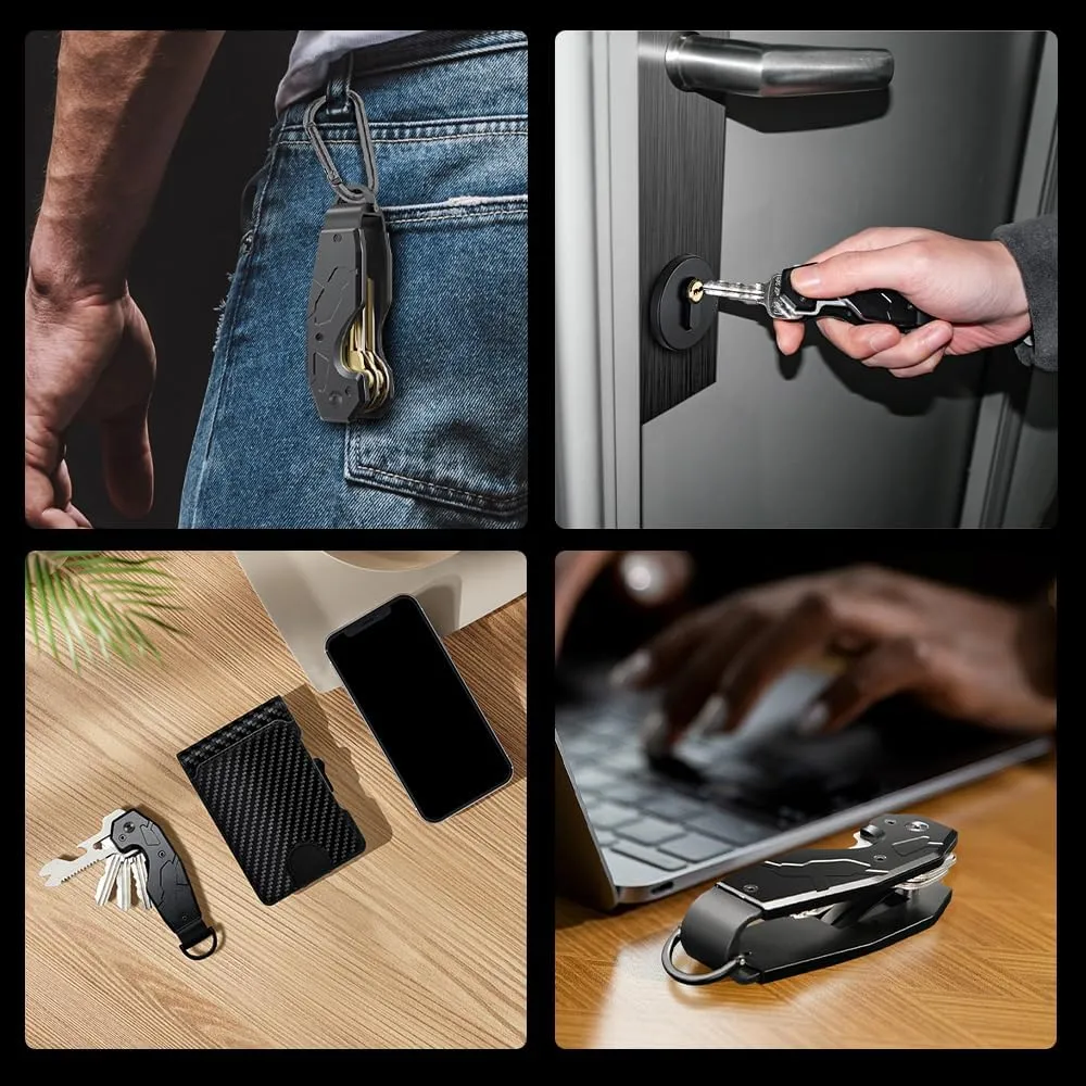 Zeeker Compact Key Organizer Keychain with Built-in Tools – Holds 1-6 Keys, Includes Bottle Opener, Hex Wrench, and Serrated Cutter – Minimalist Key Holder for Men and Women (Black)
