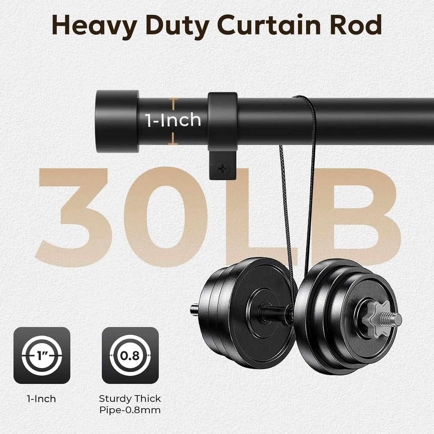 Zeerobee Curtain Rods for Windows 48 to 84, Black Curtain Rod, Adjustable 1 Inch Heavy Duty Outdoor/Indoor Modern Drapery Pole, 32"-86"