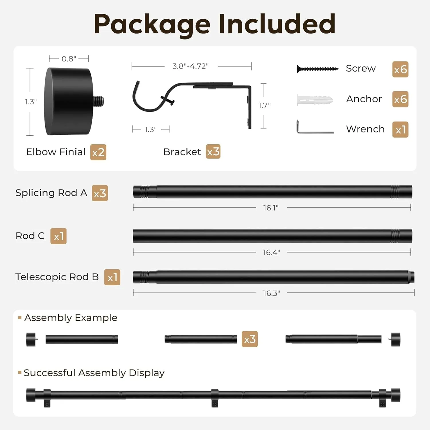 Zeerobee Curtain Rods for Windows 48 to 84, Black Curtain Rod, Adjustable 1 Inch Heavy Duty Outdoor/Indoor Modern Drapery Pole, 32"-86"