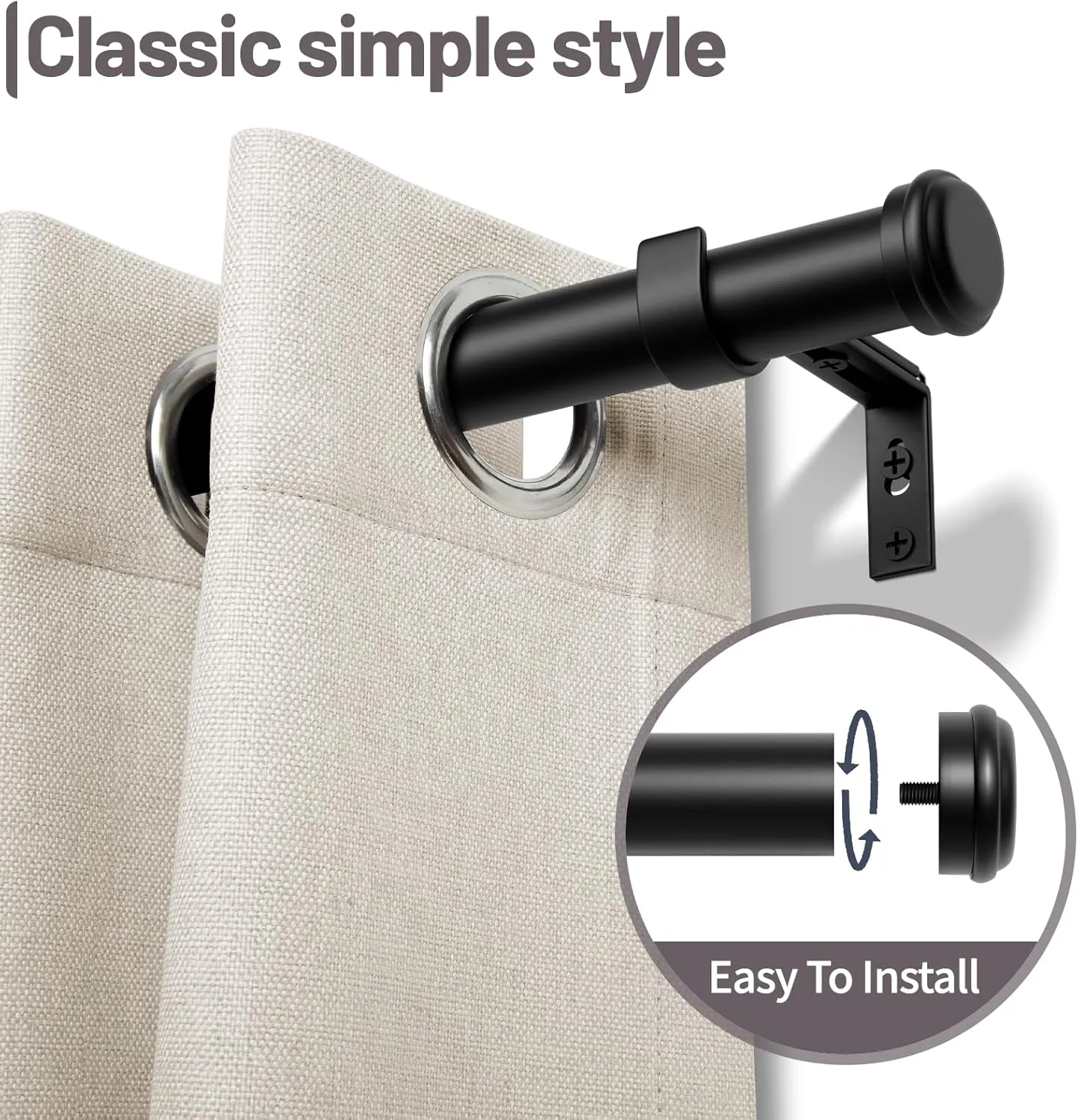 Zeerobee Curtain Rods for Windows 66 to 120, 1 Inch Black Heavy Duty Adjustable Drapery Rods, Modern Indoor/Outdoor Curtain Pole for Bedroom, Living Room, Patio, Farmhouse, 32"-120"
