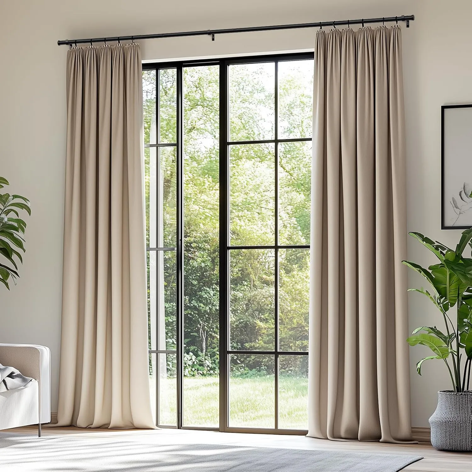 Zeerobee Curtain Rods for Windows 66 to 120, 1 Inch Black Heavy Duty Adjustable Drapery Rods, Modern Indoor/Outdoor Curtain Pole for Bedroom, Living Room, Patio, Farmhouse, 32"-120"