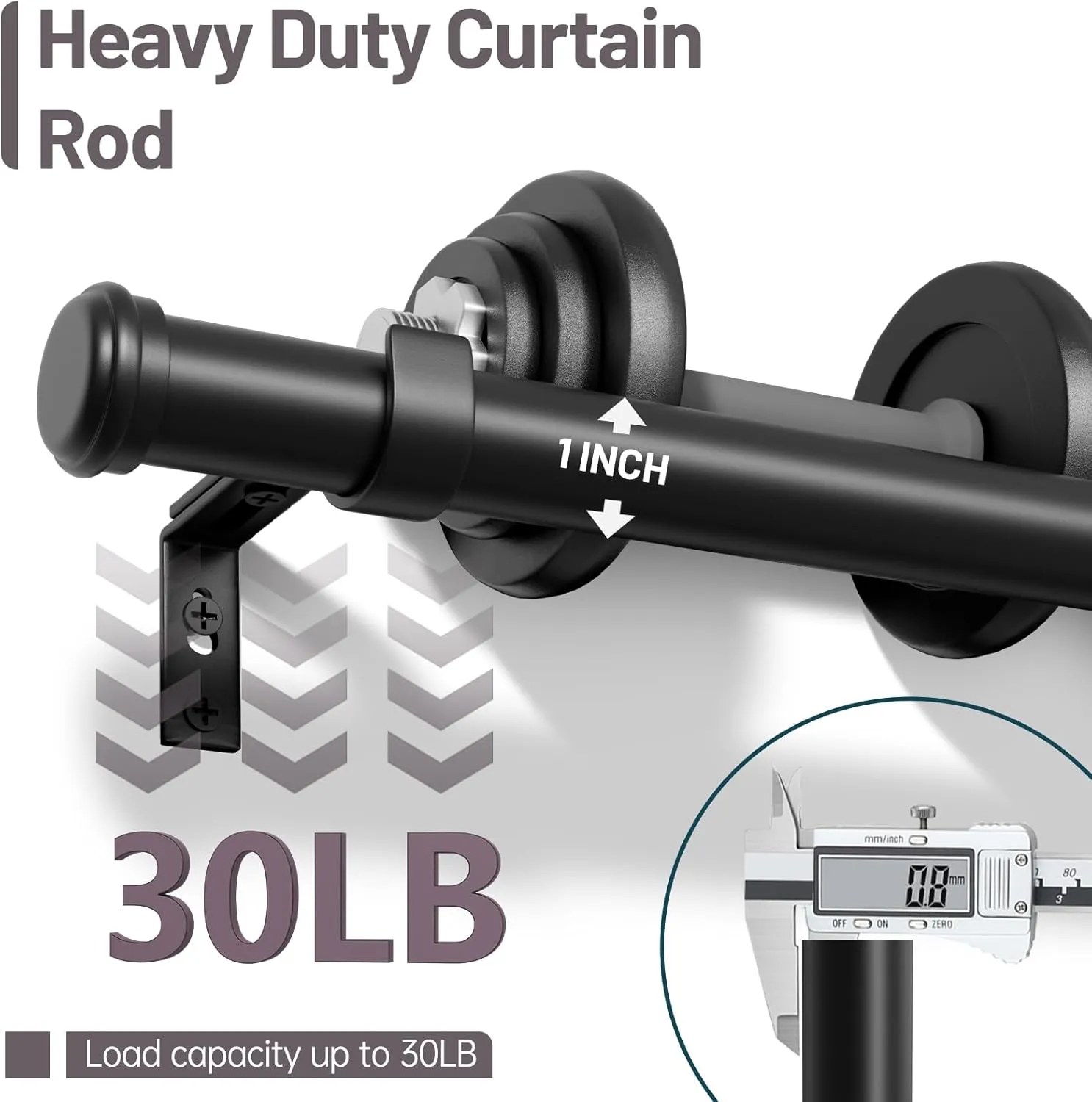 Zeerobee Curtain Rods for Windows 66 to 120, 1 Inch Black Heavy Duty Adjustable Drapery Rods, Modern Indoor/Outdoor Curtain Pole for Bedroom, Living Room, Patio, Farmhouse, 32"-120"