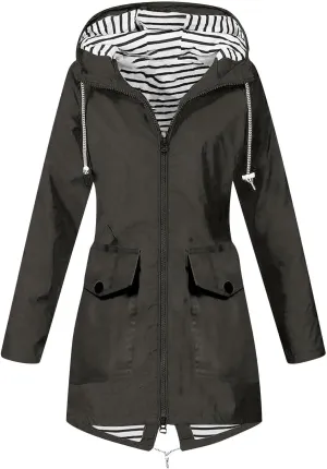 ZEFOTIM Raincoat for Women with Hood Waterproof Light Weight Casual Raincoat with Pockets Zip Up Hiking Jackets Clothes
