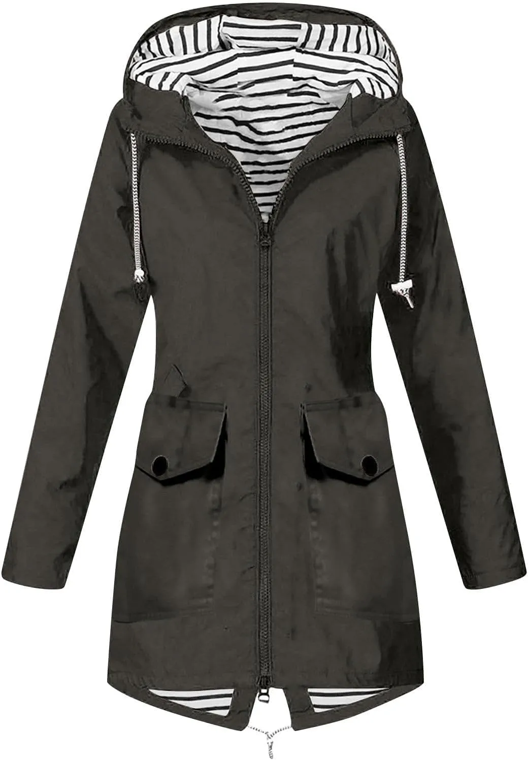 ZEFOTIM Raincoat for Women with Hood Waterproof Light Weight Casual Raincoat with Pockets Zip Up Hiking Jackets Clothes