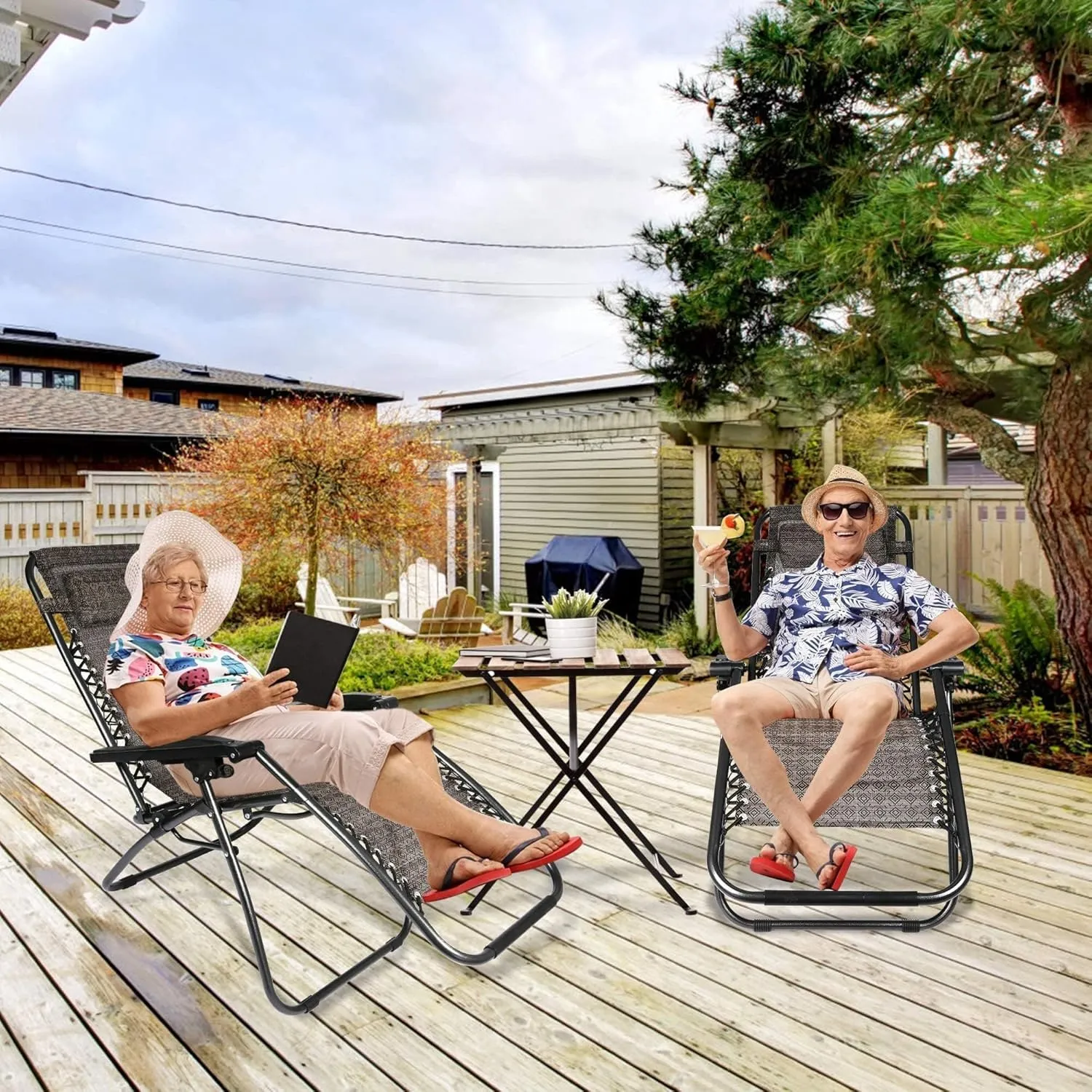 Zero Gravity Chairs Set of 2, Lounge Chair with Removable Pillow, Outdoor Patio Backyard Beach, Breathable Mesh Lightweight Folding Zero Gravity Chairs, 300lbs Capacity, Pattern
