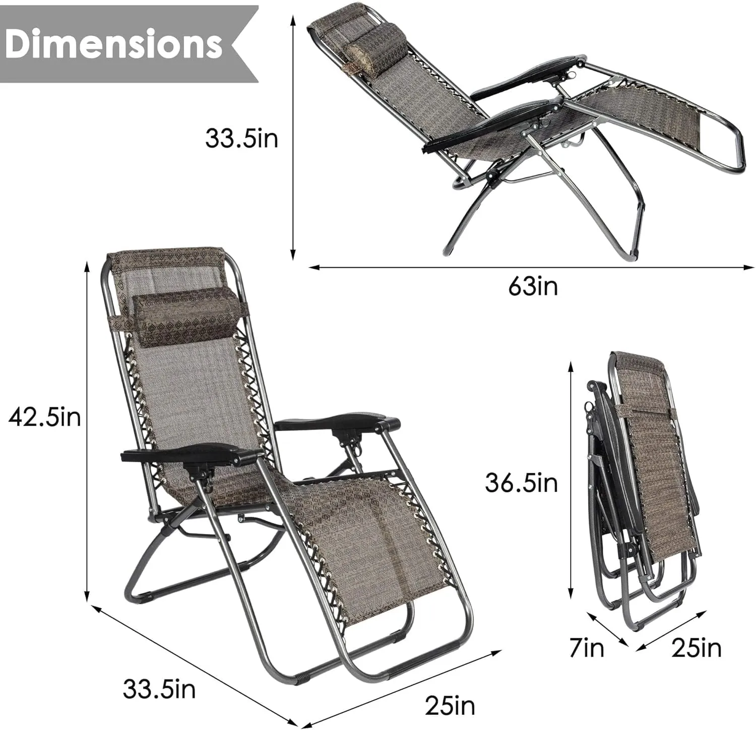 Zero Gravity Chairs Set of 2, Lounge Chair with Removable Pillow, Outdoor Patio Backyard Beach, Breathable Mesh Lightweight Folding Zero Gravity Chairs, 300lbs Capacity, Pattern