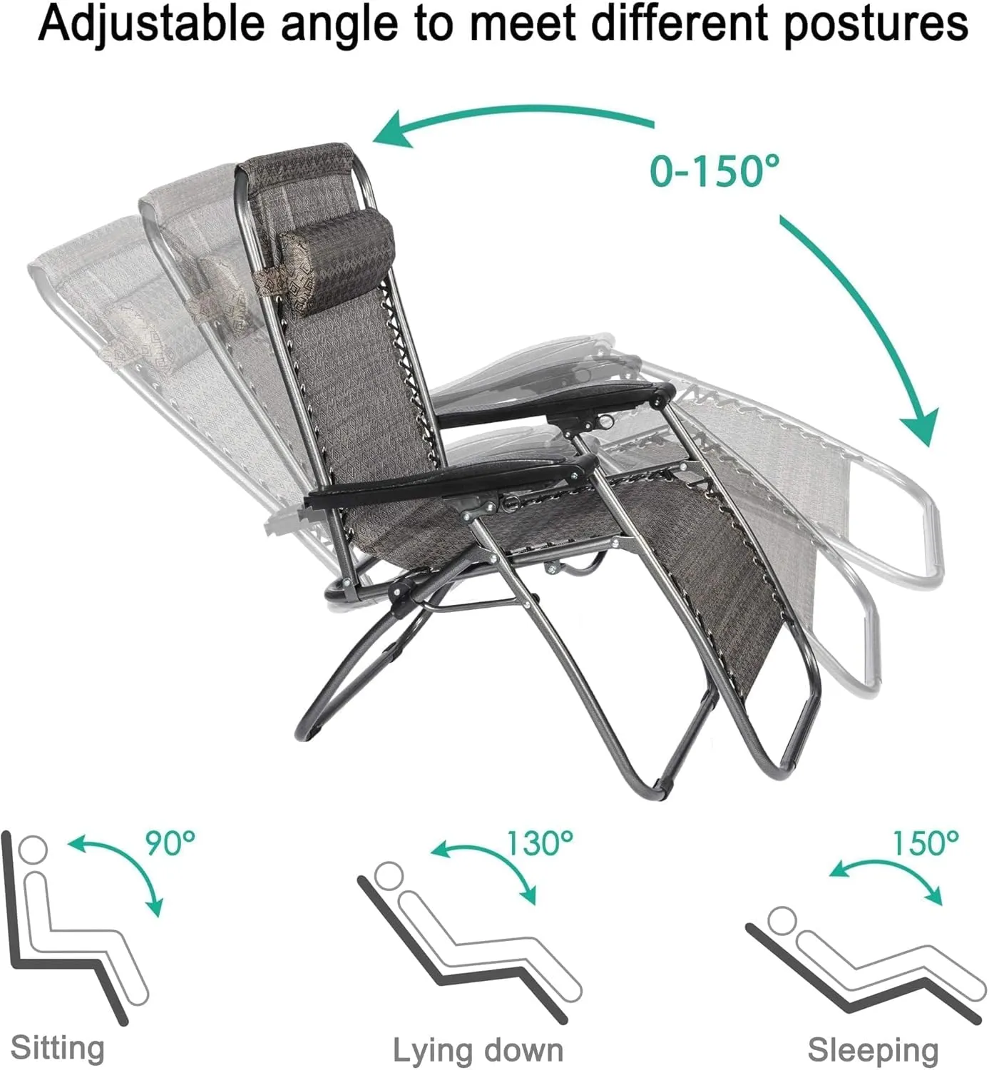 Zero Gravity Chairs Set of 2, Lounge Chair with Removable Pillow, Outdoor Patio Backyard Beach, Breathable Mesh Lightweight Folding Zero Gravity Chairs, 300lbs Capacity, Pattern