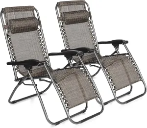 Zero Gravity Chairs Set of 2, Lounge Chair with Removable Pillow, Outdoor Patio Backyard Beach, Breathable Mesh Lightweight Folding Zero Gravity Chairs, 300lbs Capacity, Pattern