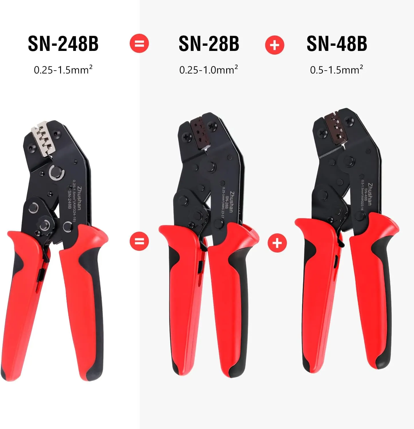 Zhushan Wire Crimping Tool for Dupont, Molex, JST Terminals AWG24-16 (0.25-1.5mm²) - Professional Wire Crimper and Molex Crimper