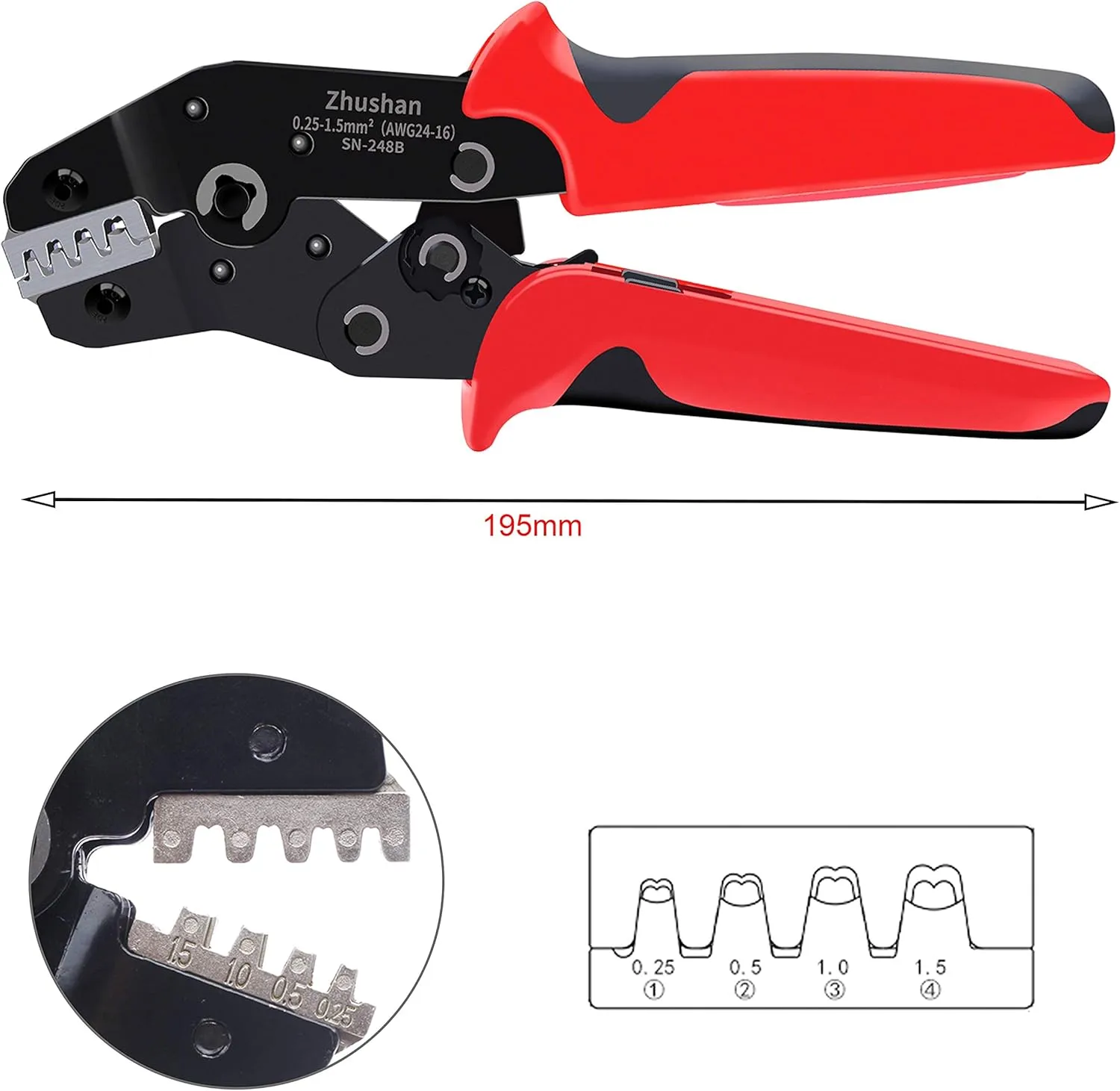 Zhushan Wire Crimping Tool for Dupont, Molex, JST Terminals AWG24-16 (0.25-1.5mm²) - Professional Wire Crimper and Molex Crimper