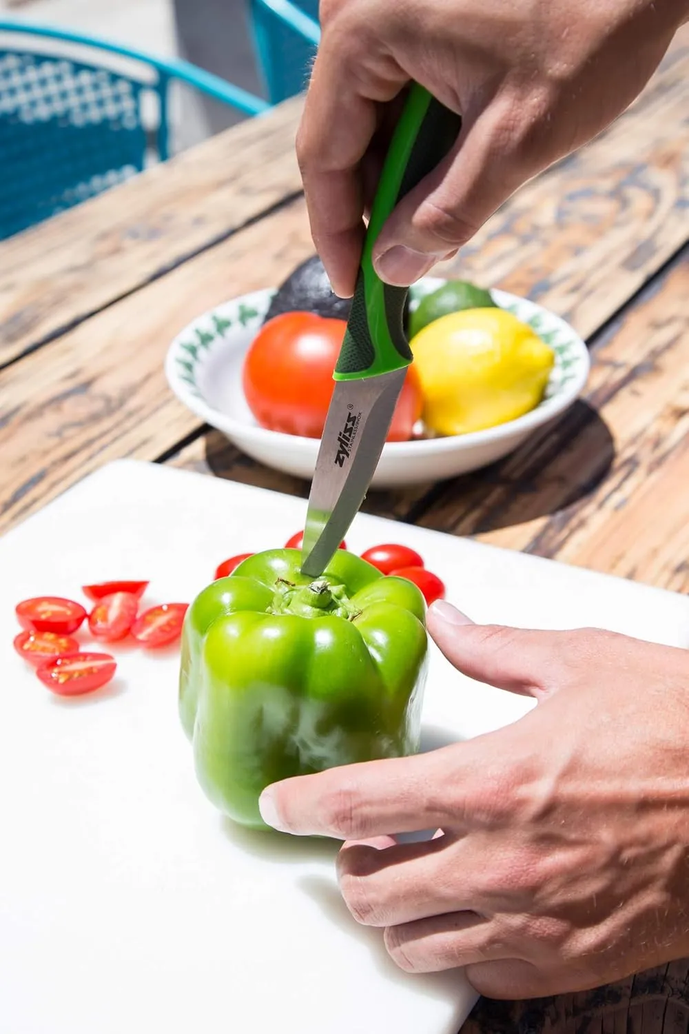 Zyliss Classic Paring Knife Set with Sheath Cover - Precision Knife for Cutting, Slicing & Peeling - Small Culinary Includes 3 ¼” Paring & 3 ¾” Serrated - Carbon Stainless Steel Blade - Red/Green